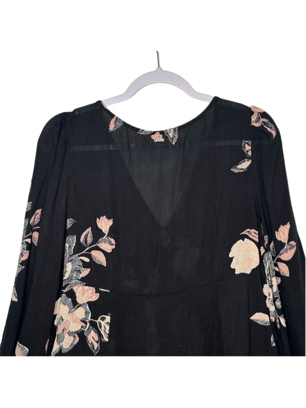 O'NEILL Juniors' Black Floral Printed Marylou Long Sleeve Mini Dress Size Small - Picture 10 of 12